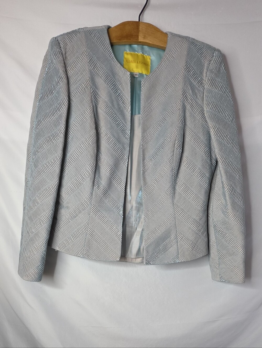 FLORES & FLORES Metallic Blue Silver 2 Pc Top Jacket Set Textured Evening Sz 10